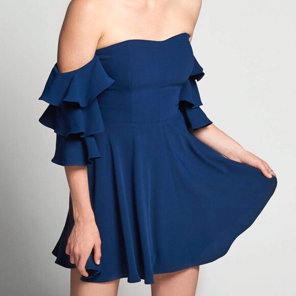 Amanda Uprichard Black Ruffle Off Shoulder Mini Shelby Dress Size Medium - Picture 10 of 10